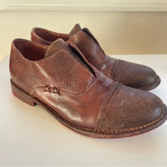 Bed Stu Rose Cap Toe Oxford Distressed Brown Leather Laceless 8.5 - Picture 3 of 10